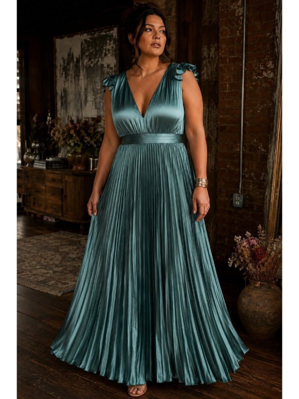 Lulus Exceptional Drama Dress Sz XL Sage Green Satin Pleated Maxi Open Back Gown